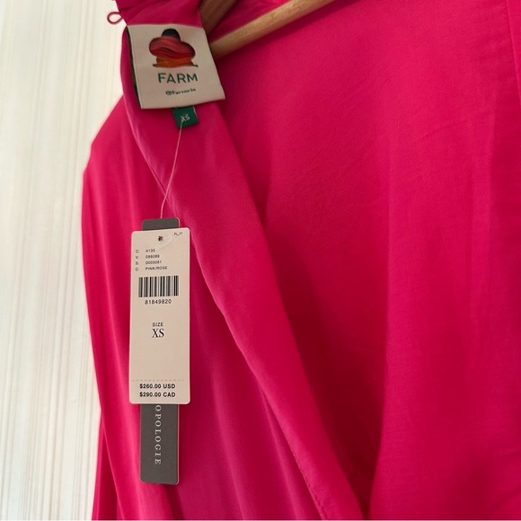 NEW! Farm Rio x Anthropologie Maxi/Midi Pink/ Long-Sleeve Cutout/Keyhole Satin - Picture 14 of 15